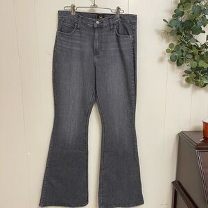 Lee Heritage Inspired High Rise Flare Leg Raw Hem Dusty Black Jeans 12